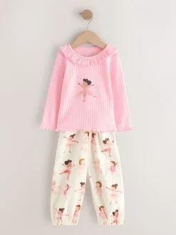 Nachtkleding En Pyjama's|Pyjama's|Next Roze Ballerina Print - Verpakking van 2 pyjama's met geweven broek (9 mnd - 10 jr)