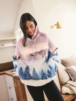 Hoody's En Sweatshirts*Next - Borg fleece top met print Roze berglandschap