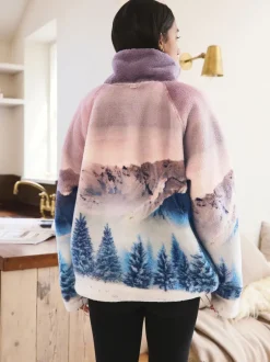 Hoody's En Sweatshirts*Next - Borg fleece top met print Roze berglandschap