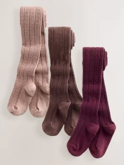 Sokken En Panty's|Sokken En Panty's*Next - Verpakking van 3 kabelmaillots met hoog katoengehalte Roze bessenrood en chocoladebruin