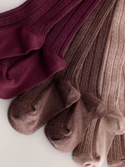 Sokken En Panty's|Sokken En Panty's*Next - Verpakking van 3 kabelmaillots met hoog katoengehalte Roze bessenrood en chocoladebruin