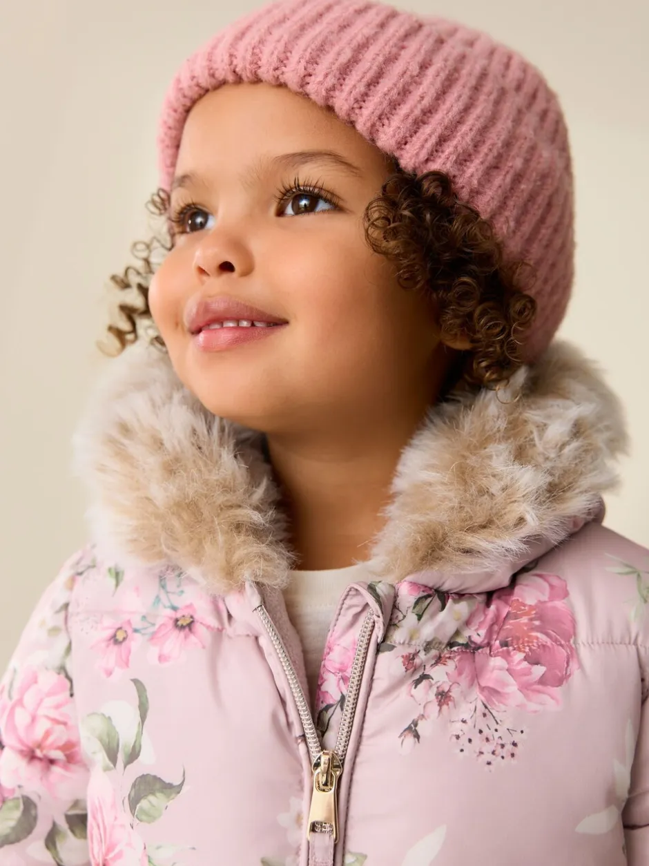 Jassen, Jacks En Kinderwagenpakjes|Jassen En Jacks|Next - Regenbestendig sneeuwpak met imitatiebont (3mnd-7jr) Roze bloemen