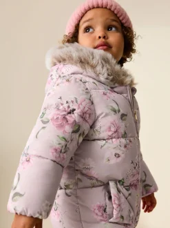 Jassen, Jacks En Kinderwagenpakjes|Jassen En Jacks|Next - Regenbestendig sneeuwpak met imitatiebont (3mnd-7jr) Roze bloemen