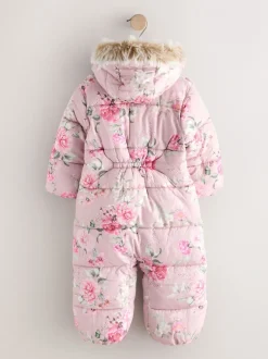 Jassen, Jacks En Kinderwagenpakjes|Jassen En Jacks|Next - Regenbestendig sneeuwpak met imitatiebont (3mnd-7jr) Roze bloemen