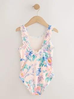 Badkleding*Next - Scallop Edge Swimsuit (3-16yrs) Roze bloemen
