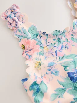 Badkleding*Next - Scallop Edge Swimsuit (3-16yrs) Roze bloemen