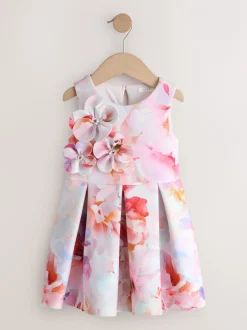 Gelegenheidskleding|Jurken|Next - Scuba Occasion Dress (3mths-7yrs) Roze bloemen