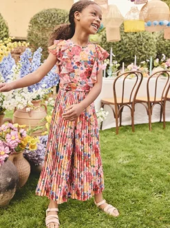 Jumpsuits En Playsuits*Next - Short Sleeve Pleated Ruffle Jumpsuit (3-16yrs) Roze bloemen