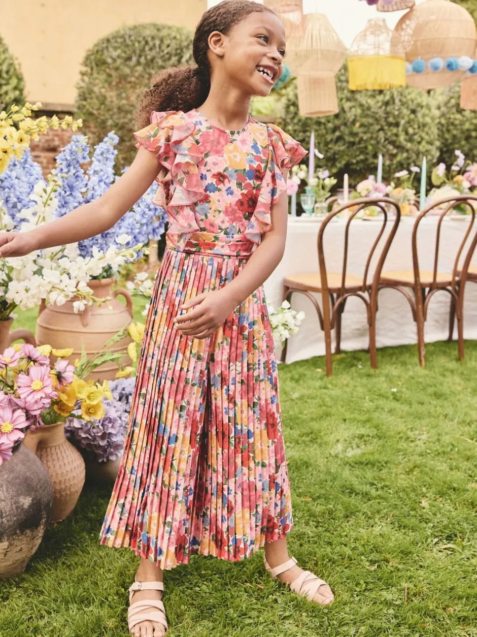 Jumpsuits En Playsuits*Next - Short Sleeve Pleated Ruffle Jumpsuit (3-16yrs) Roze bloemen