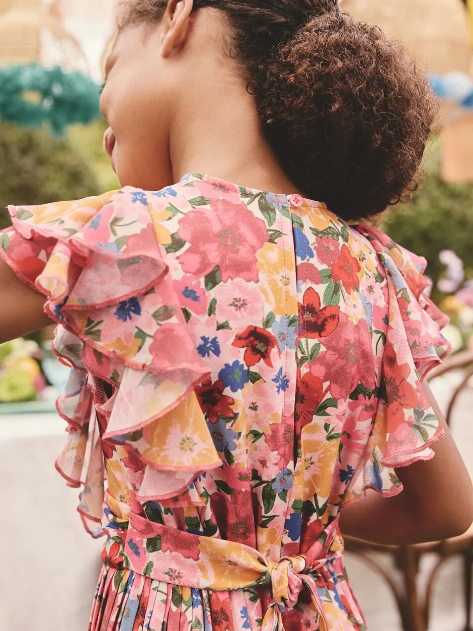 Jumpsuits En Playsuits*Next - Short Sleeve Pleated Ruffle Jumpsuit (3-16yrs) Roze bloemen