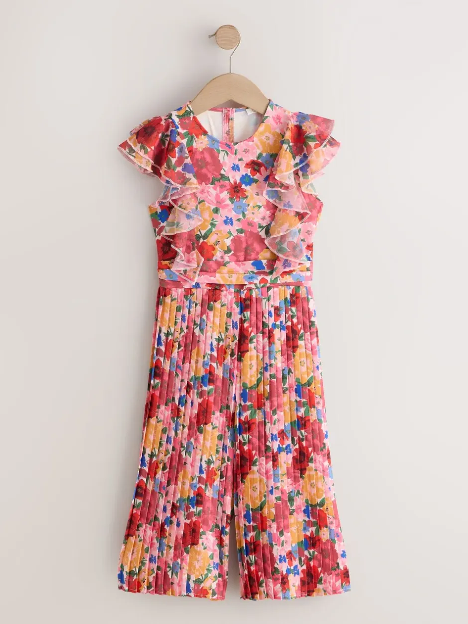 Jumpsuits En Playsuits*Next - Short Sleeve Pleated Ruffle Jumpsuit (3-16yrs) Roze bloemen
