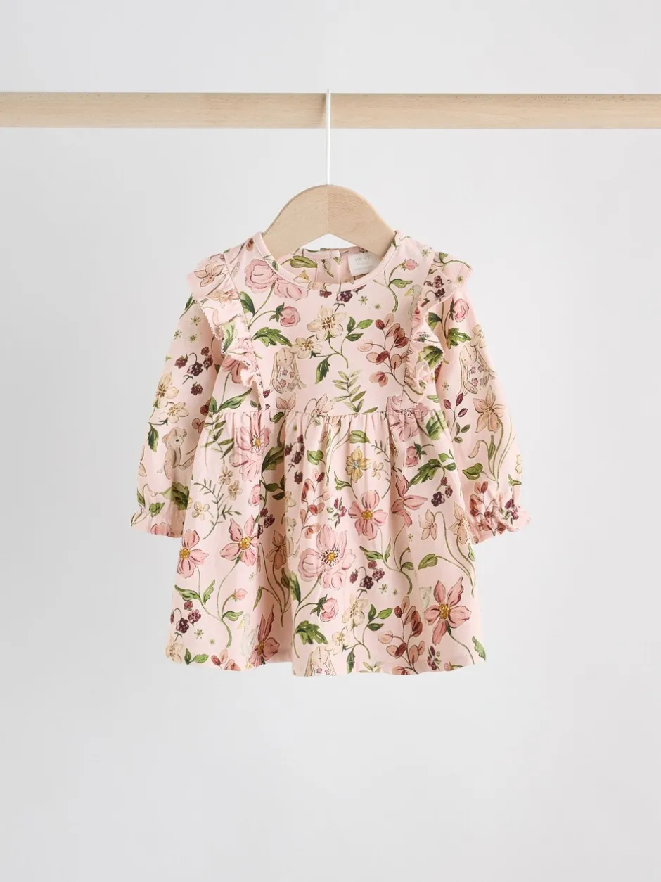 Jurken|Jurken*Next Roze bloemen/Crèmekleurige fijne bloemenprint - Verpakking van 2 jersey babyjurkjes (0 mnd-2 jr)