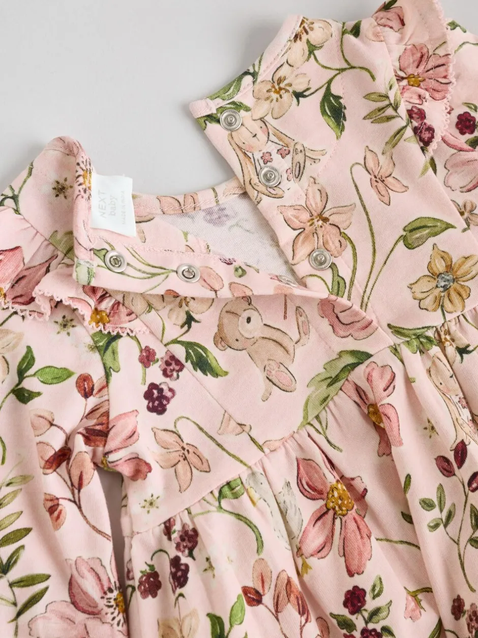 Jurken|Jurken*Next Roze bloemen/Crèmekleurige fijne bloemenprint - Verpakking van 2 jersey babyjurkjes (0 mnd-2 jr)