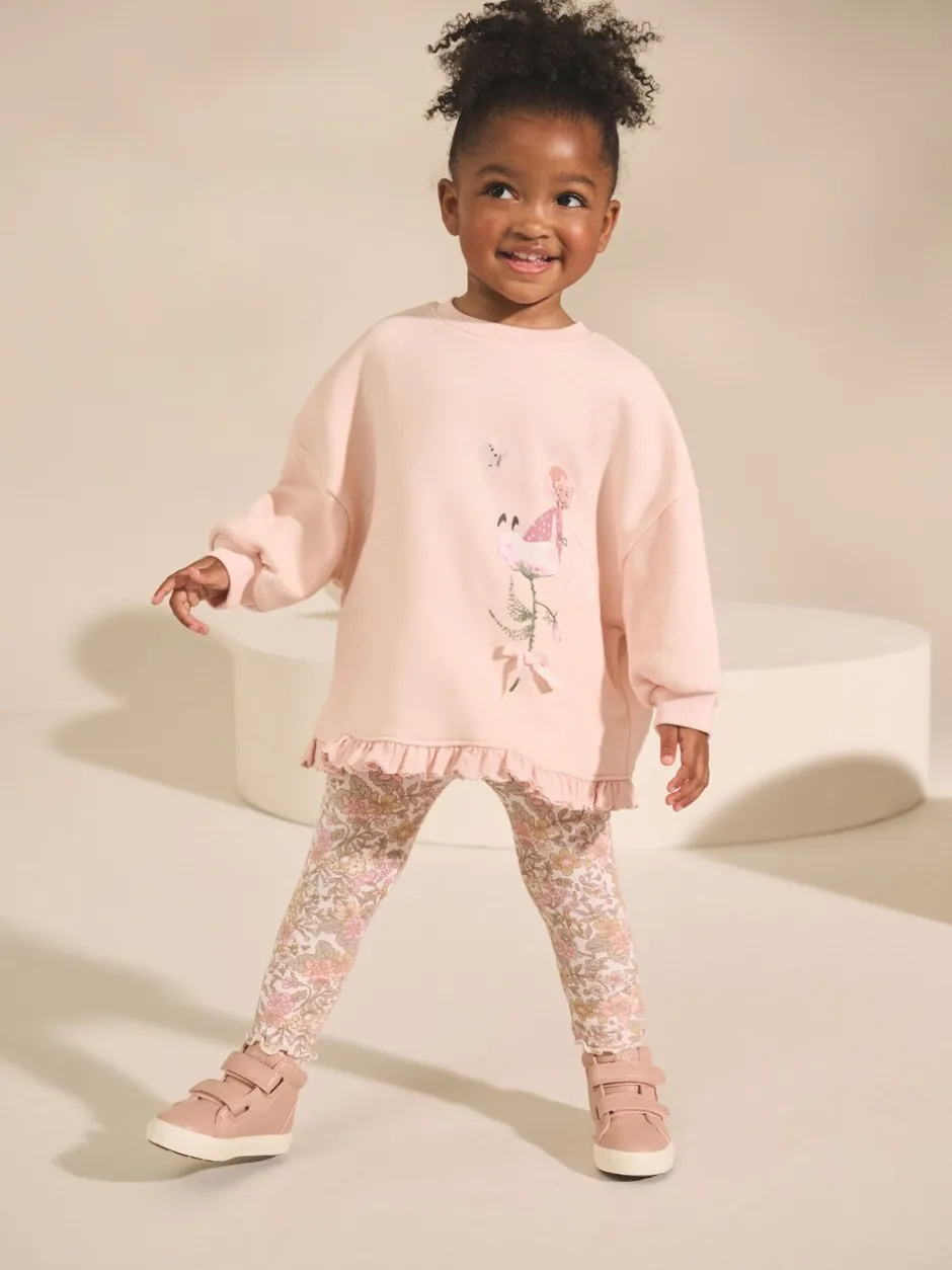 Sets En Combisets|Truien En Breisels*Next - Set met sweatshirt en legging met ruches aan de zoom (3mnd-7jr) Roze bloemenfee
