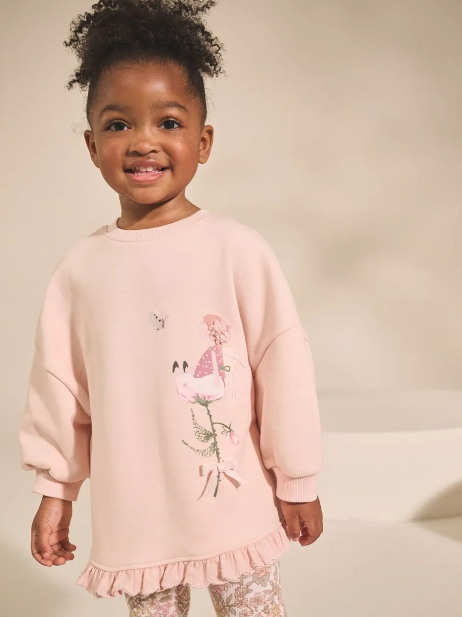 Sets En Combisets|Truien En Breisels*Next - Set met sweatshirt en legging met ruches aan de zoom (3mnd-7jr) Roze bloemenfee