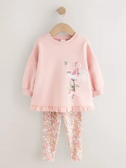 Sets En Combisets|Truien En Breisels*Next - Set met sweatshirt en legging met ruches aan de zoom (3mnd-7jr) Roze bloemenfee