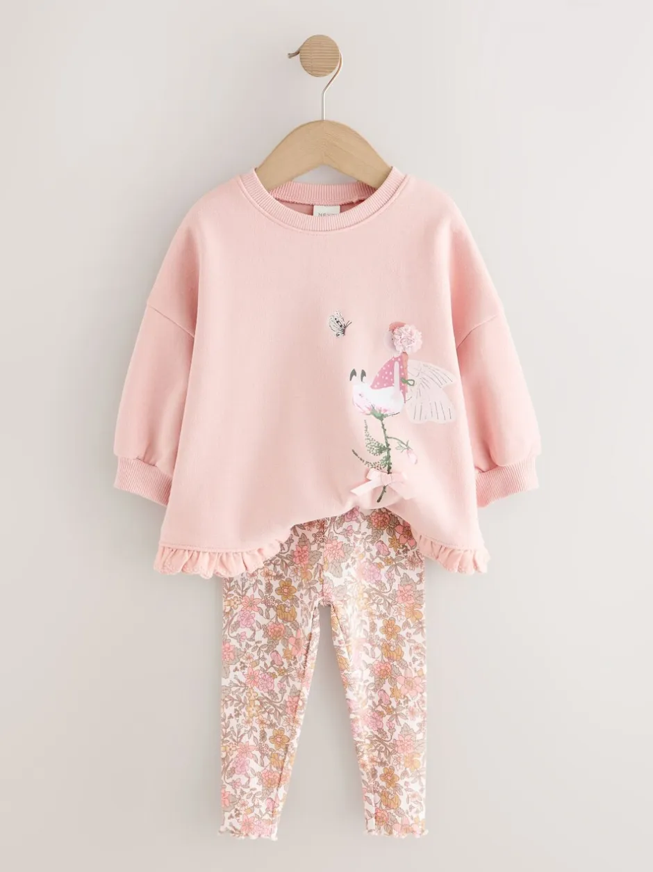 Sets En Combisets|Truien En Breisels*Next - Set met sweatshirt en legging met ruches aan de zoom (3mnd-7jr) Roze bloemenfee
