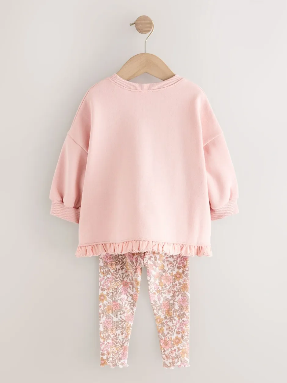Sets En Combisets|Truien En Breisels*Next - Set met sweatshirt en legging met ruches aan de zoom (3mnd-7jr) Roze bloemenfee