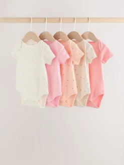 Rompertjes En Hemdjes*Next Roze bloemetjes - Set van 5 babyrompertjes met korte mouwen