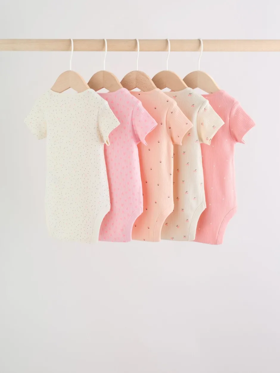 Rompertjes En Hemdjes*Next Roze bloemetjes - Set van 5 babyrompertjes met korte mouwen