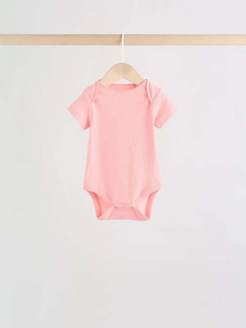 Rompertjes En Hemdjes*Next Roze bloemetjes - Set van 5 babyrompertjes met korte mouwen