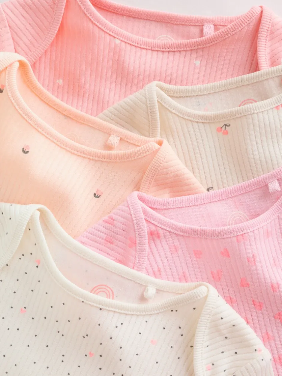 Rompertjes En Hemdjes*Next Roze bloemetjes - Set van 5 babyrompertjes met korte mouwen