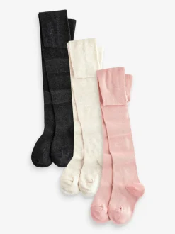Sokken En Panty's|Sokken En Panty's*Next - Set van 3 katoenrijke tights Roze crème en donkergrijs