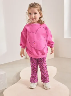 Truien En Breisels|Sets En Outfits*Next - Set van sweatshirt en uitlopende legging (3mnd -7jr) Roze dierenprint met hartjes