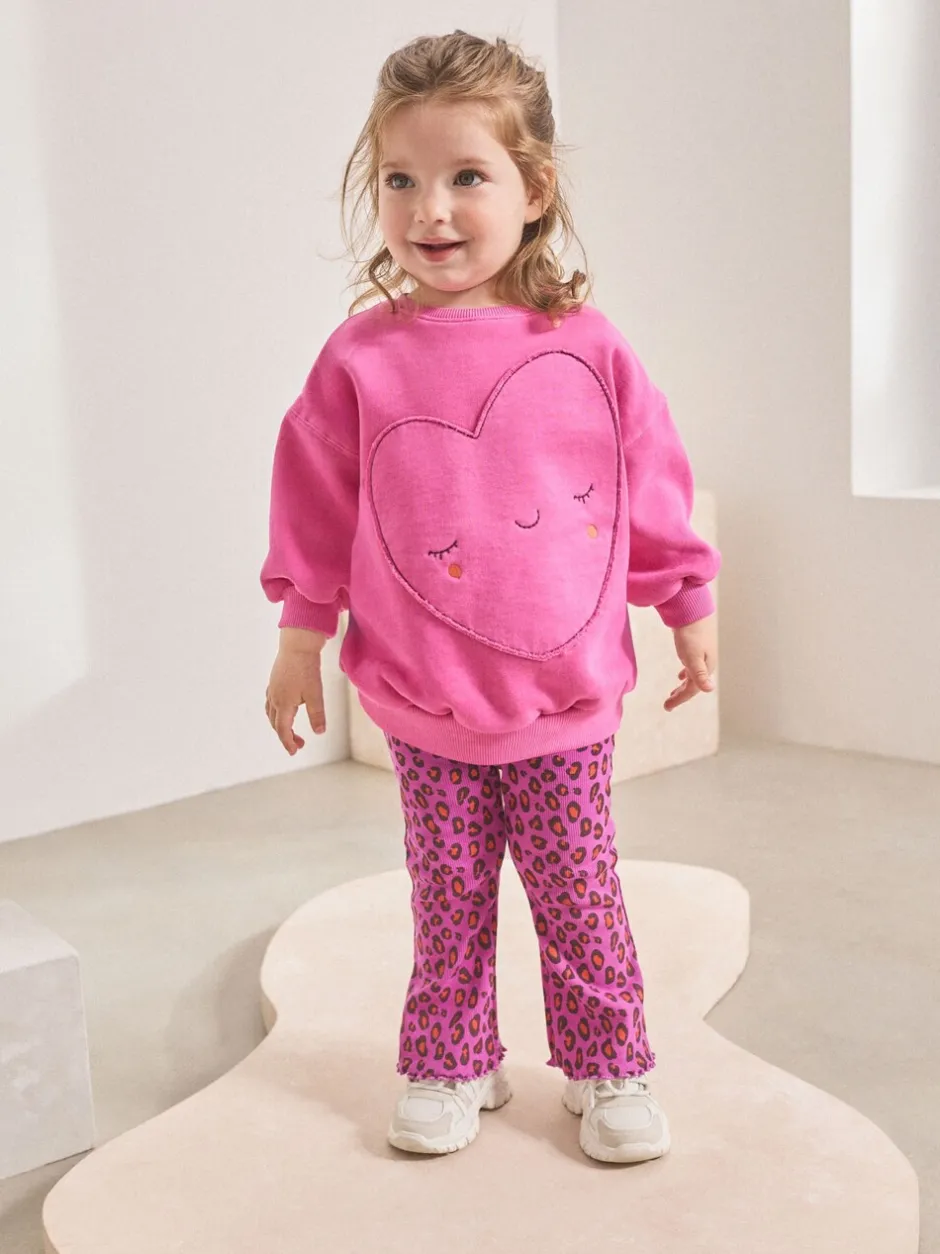 Truien En Breisels|Sets En Outfits*Next - Set van sweatshirt en uitlopende legging (3mnd -7jr) Roze dierenprint met hartjes