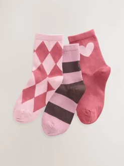 Sokken En Panty's|Sokken En Panty's*Next Roze en rood - 3 paar katoenrijke enkelsokken