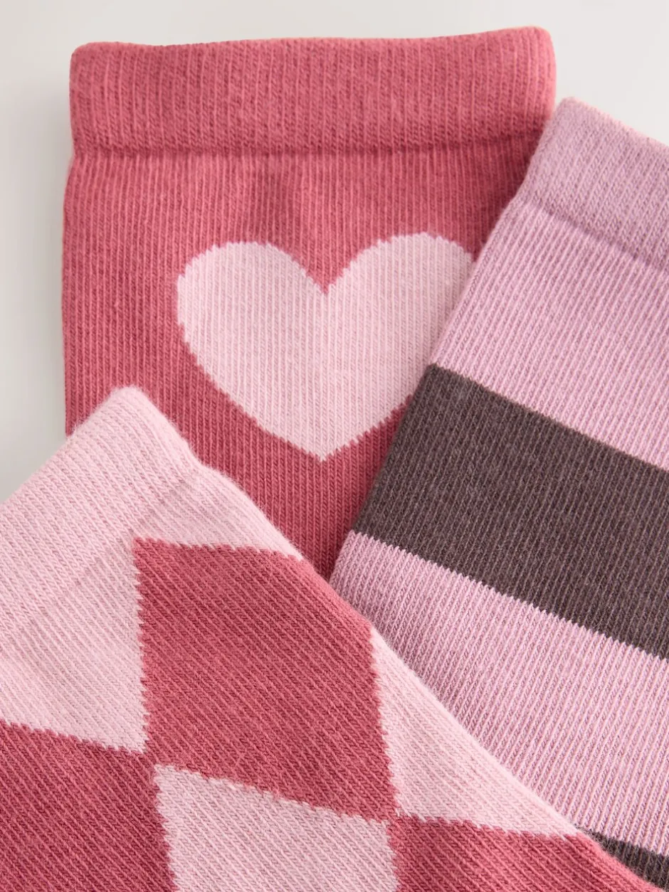 Sokken En Panty's|Sokken En Panty's*Next Roze en rood - 3 paar katoenrijke enkelsokken