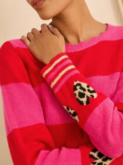 Gebreide Kleding|Love & Roses - Animal Hart Trui Roze en rood gestreept
