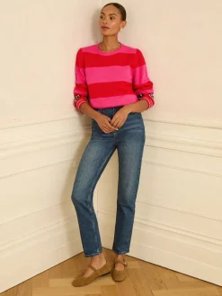 Gebreide Kleding|Love & Roses - Animal Hart Trui Roze en rood gestreept