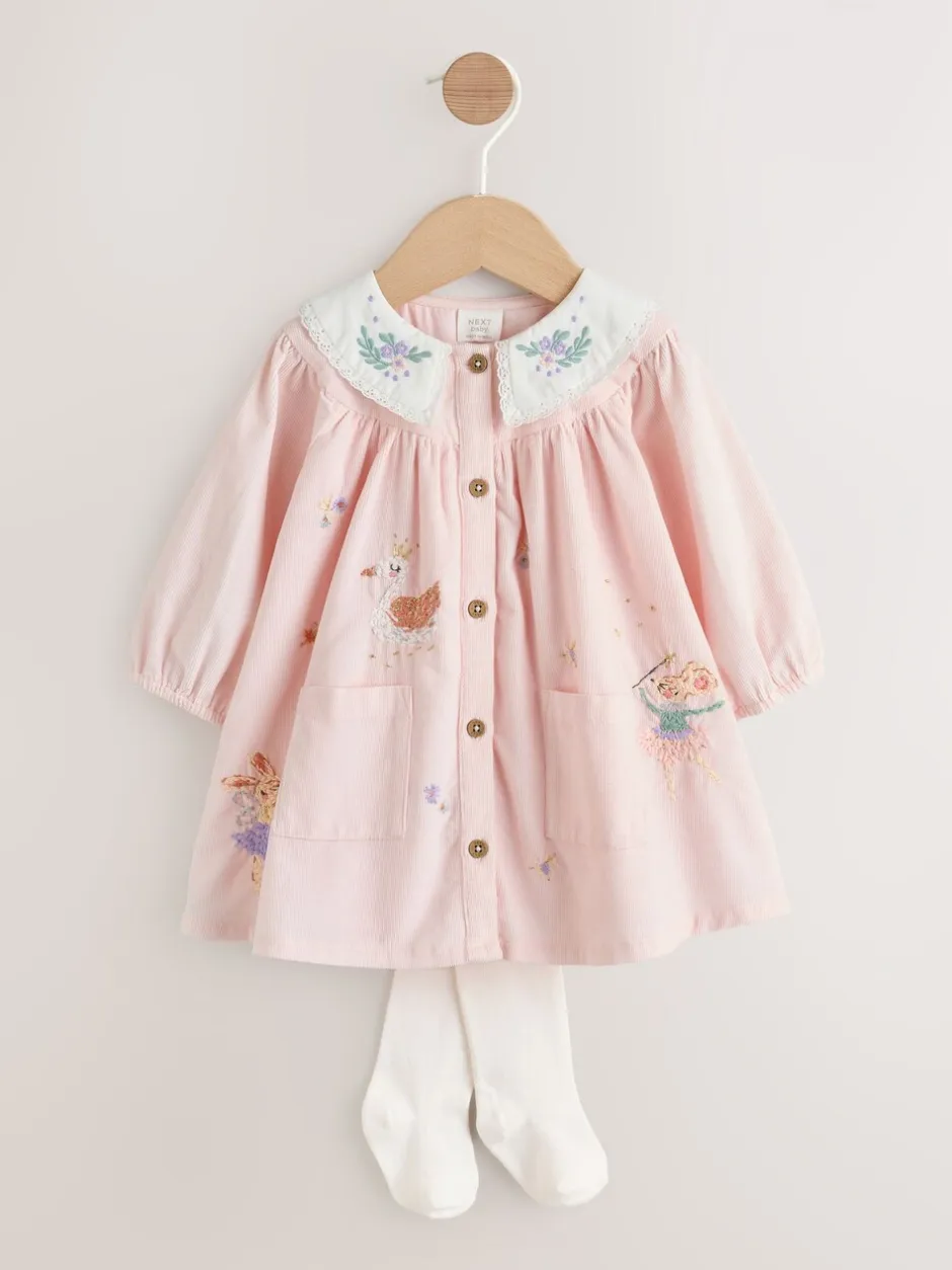 Jurken|Next Roze feeënmuis - Baby geweven jurk met kraag en maillot (0mnd-2jr)