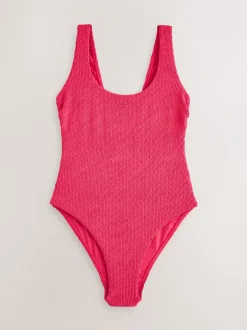 Badkleding|Next - Wide Strap Tummy Control Scoop Swimsuit Roze gekreukt