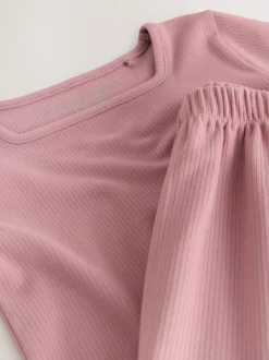 Nachtkleding En Pyjama's|Pyjama's|Next - Behaaglijke joggingpyjama (3-16jr) Roze geribbeld