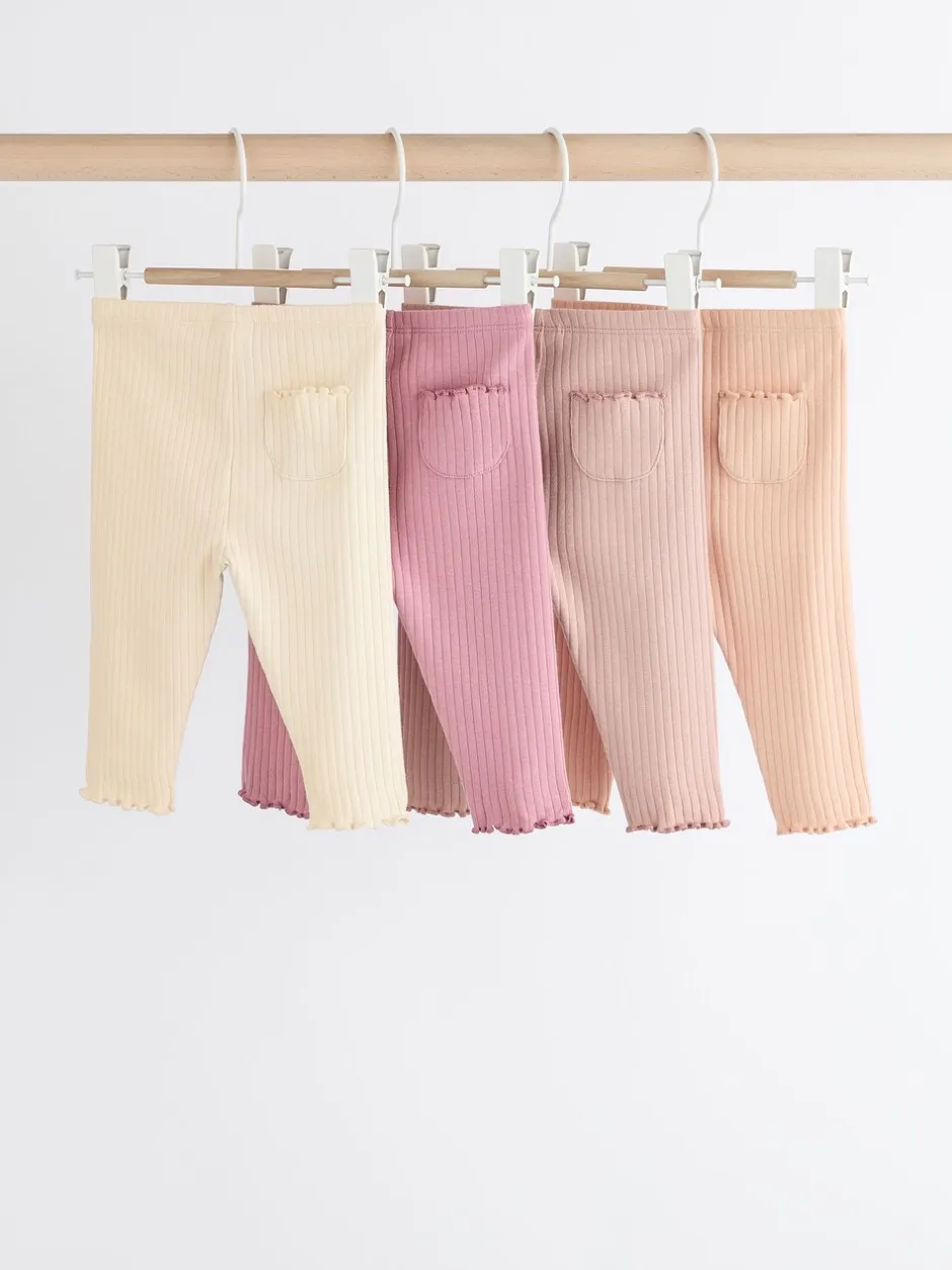 Multipacks|Broeken En Leggings|Next Roze geribbeld - Verpakking van 4 babyleggings (0 mnd -2 jr)
