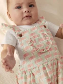 Rompertjes En Tuinbroeken|Tuinbroeken*Next Roze geruit - Baby Dungarees and Bodysuits Set 2 Piece (0mths-2yrs)