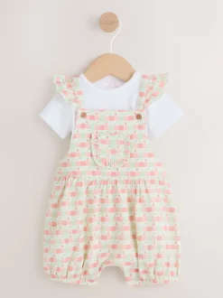 Rompertjes En Tuinbroeken|Tuinbroeken*Next Roze geruit - Baby Dungarees and Bodysuits Set 2 Piece (0mths-2yrs)