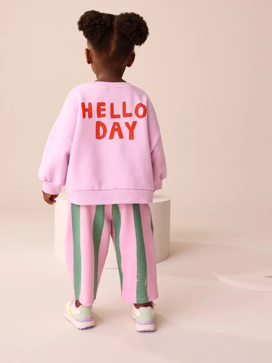 Sets En Combisets|Truien En Breisels*Next Roze gestreepte eenhoorn - Set van sweatshirt en joggingbroek met rechte wijde pijpen (3mnd -7jr)