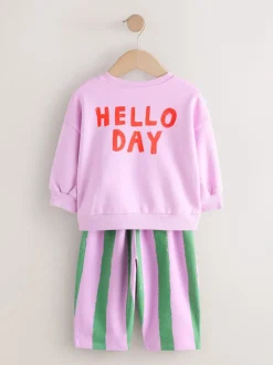 Sets En Combisets|Truien En Breisels*Next Roze gestreepte eenhoorn - Set van sweatshirt en joggingbroek met rechte wijde pijpen (3mnd -7jr)