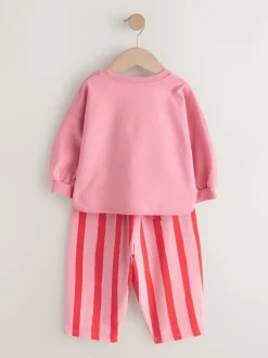 Sets En Combisets|Truien En Breisels*Next - Set met top met lange mouwen en broek met wijde pijpen (3mnd-7jr) Roze gewatteerde kers