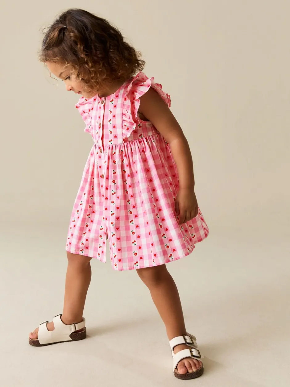Jurken|Jurken*Next - Double Ruffle Sleeve Dress (3mths-8yrs) Roze gingham