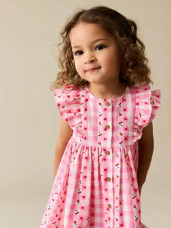 Jurken|Jurken*Next - Double Ruffle Sleeve Dress (3mths-8yrs) Roze gingham