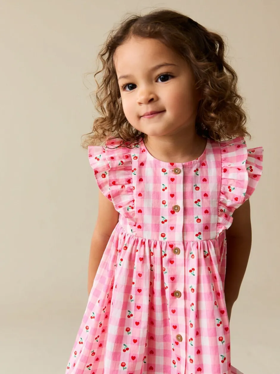 Jurken|Jurken*Next - Double Ruffle Sleeve Dress (3mths-8yrs) Roze gingham