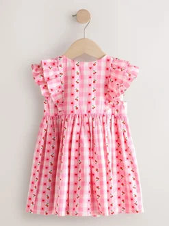 Jurken|Jurken*Next - Double Ruffle Sleeve Dress (3mths-8yrs) Roze gingham