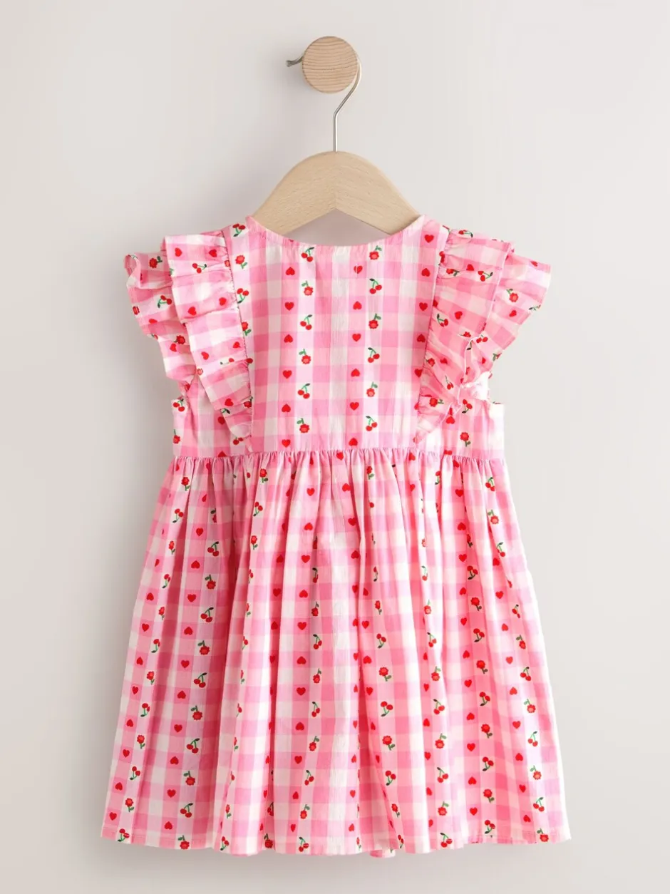 Jurken|Jurken*Next - Double Ruffle Sleeve Dress (3mths-8yrs) Roze gingham