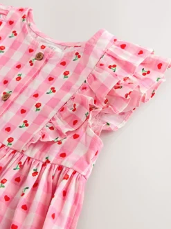 Jurken|Jurken*Next - Double Ruffle Sleeve Dress (3mths-8yrs) Roze gingham