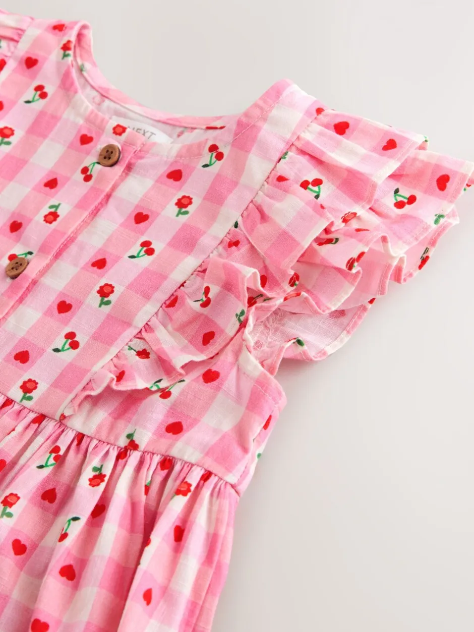 Jurken|Jurken*Next - Double Ruffle Sleeve Dress (3mths-8yrs) Roze gingham