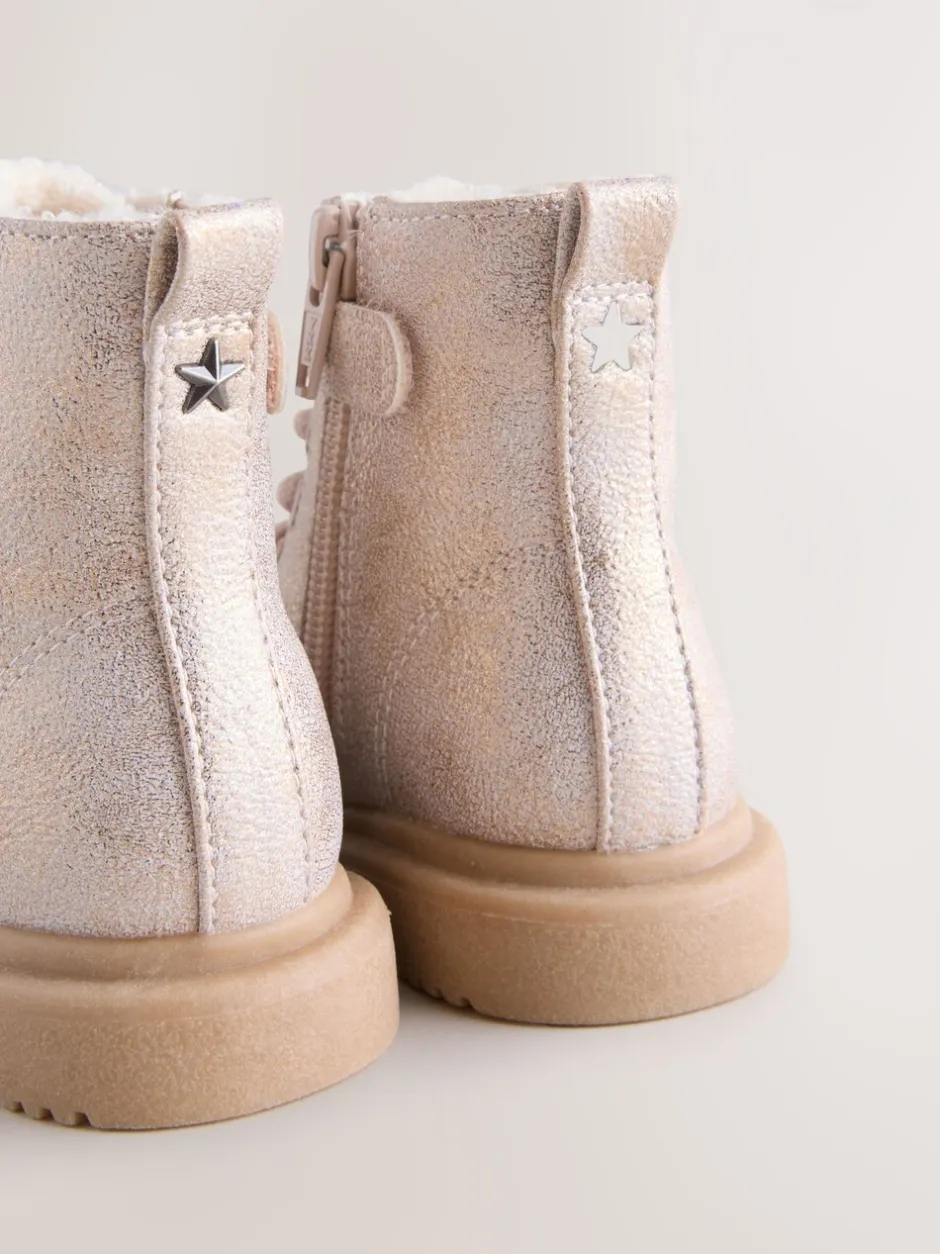 Boots*Next - Enkellaarzen met vetersluiting Roze glinstering